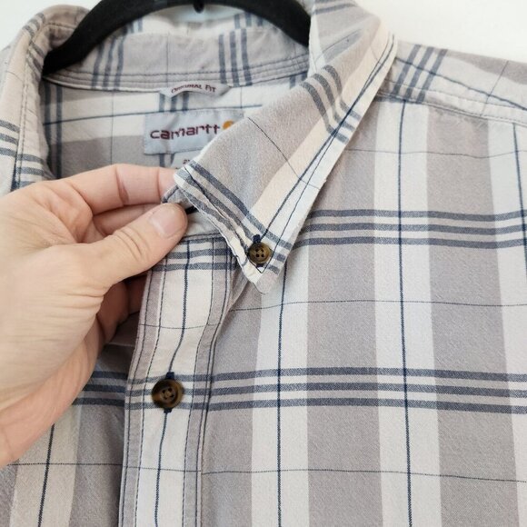 Carhartt Original Fit Plaid Short Sleeve Button Down Shirt Casual Grey Men's 2XL - Picture 5 of 9